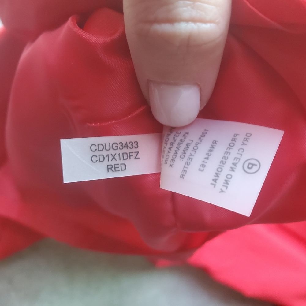 Calvin Klein Red Sheath Dress Slit Ruffle Black Belt Preppy Work Classic Office - Picture 4 of 11
